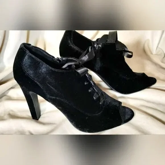 Kelly & Katie Black Velvet Peep Toe Bootie - Picture 1 of 9